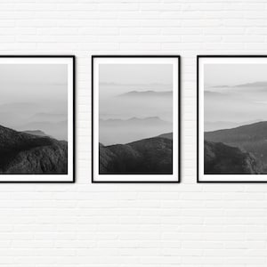 Print Set of 3 Black and White Misty Mountains Prints | Three A4 Travel Prints Photos of Sri Lanka | Landscape Photography A3 Wall Art Asia