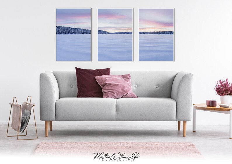 Snowy Winter Landscape Nature Photography Print Set of 3 Piece Minimalist Scandinavian Wall Art Framed Photo Bedroom Living Room Wall Decor