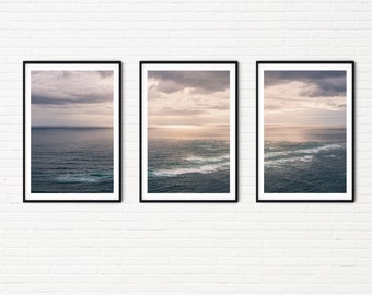 Print Set of 3 Ocean Photography Prints | Fine Art Coastal Seascape Photos | Aerial Waves, Coast & Sea View, New Zealand | Large Wall Art A4