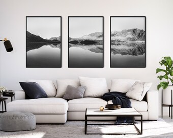 Black and White Set of 3 Nature Photo Prints | Mountains Scenery