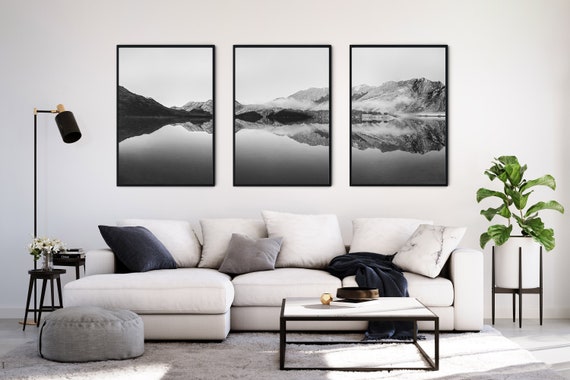 Black and White Set of 3 Nature Photo Prints | Mountains Scenery