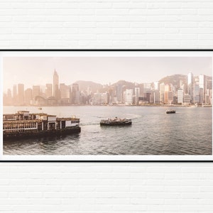 Hong Kong City Skyline Panoramic Photo Wall Art | Urban Cityscape Panorama Photography Print | Modern Apartment Architecture Office Decor XL