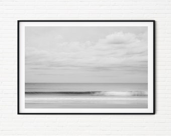 Black and White Minimalist Waves Beach House A4 Print | Ocean Landscape Photography A3 A2 Wall Art | Coastal Scenery New Zealand Home Decor