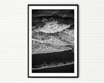 Black and white Abstract Ocean Print | Aerial Nature Photo of Waves Breaking | Sea & Coast Landscape Photography | Coastal Fine Art A4 A3 A2