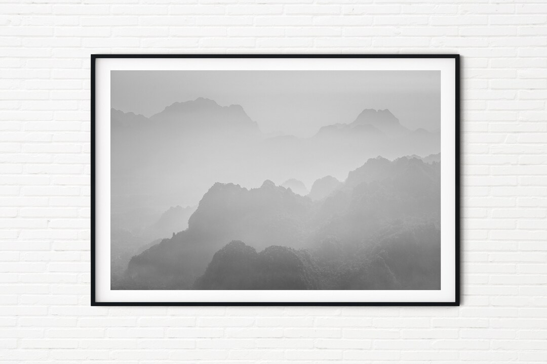 Black and White Misty Mountains Landscape Photography Print | Peaceful ...