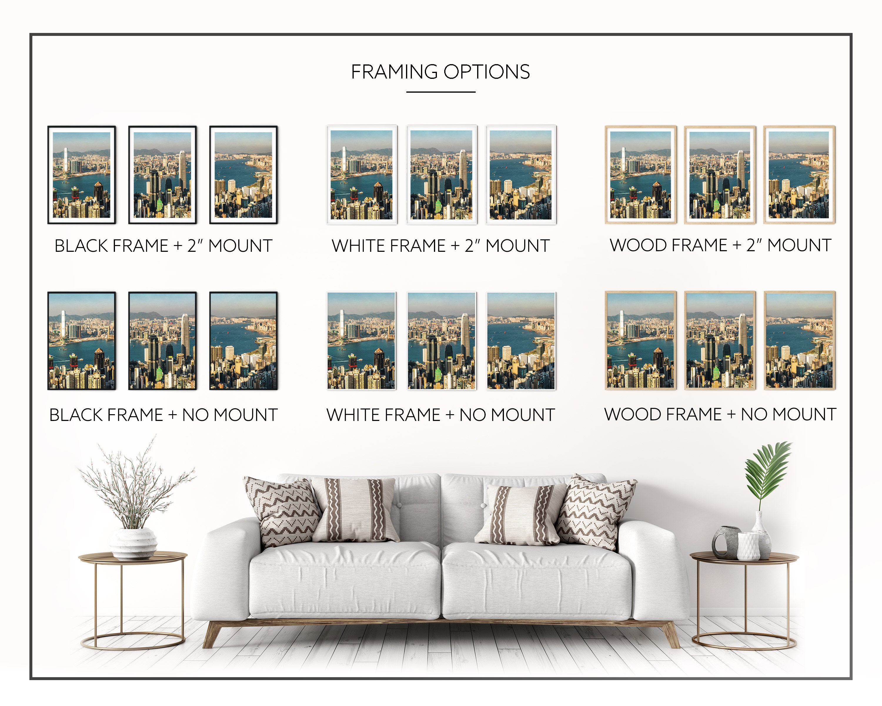 Hong Kong Skyline Photography Print Set of 3 City Prints