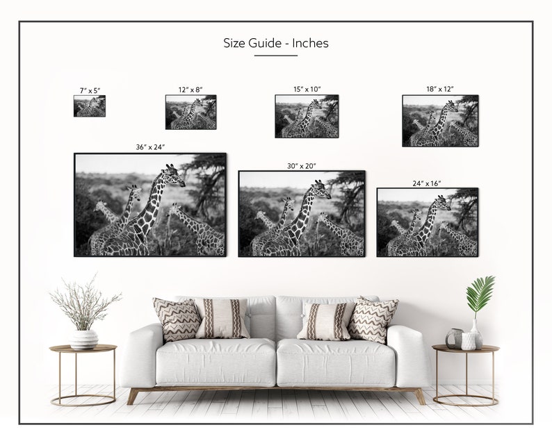 Giraffes Photography Print Black and White A4 Kenya Travel Prints A3 African Wildlife Pictures of Giraffes Animals in Nature Wall Art image 9