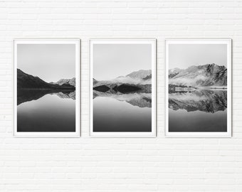 Black and White Set of 3 Nature Photo Prints | Mountains Scenery | Set of Three Landscape Photos | Minimalist Scandinavian Wall Art A4 A3 A2