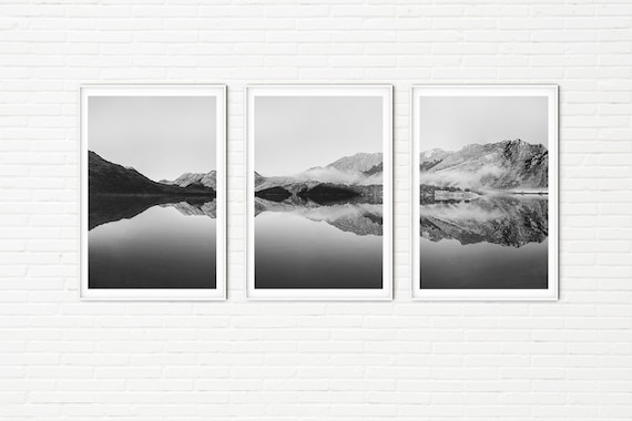 Black and White Set of 3 Nature Photo Prints | Mountains Scenery