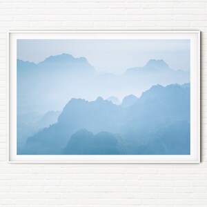 Misty Mountains Photography Print | Blue Colours Mist in Misty Mountains | Peaceful Nature Wall Art | Minimalist Scandinavian Wall Art A4 A3