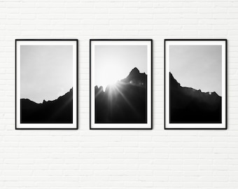 Schwarz weiß 3er Set Natur Fotodrucke | Berglandschaft | Set von drei Landschaftsfotos | Minimalistische skandinavische Wandkunst A4 A3 A2