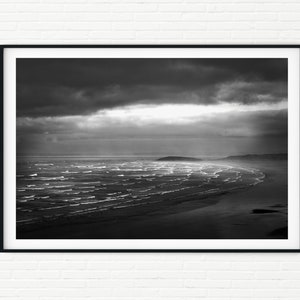 Minimalist Dark Fine Art Black and White Coastal Landscape Photography Print | Framed Dramatic Seascape Photo Wall Art of Coastline Scenery