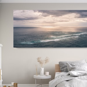 Ocean Photography Canvas Wall Art | Panoramic Seascape Photo Set of 3 4 5 Piece Minimalist Wall Decor Split Panel Extra Large Size Sea View