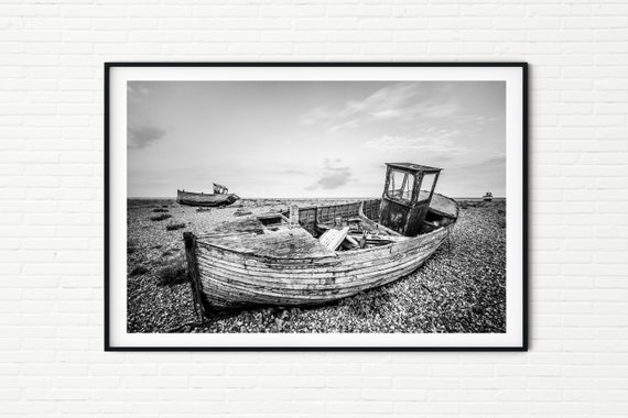 Old Wooden Fishing Boat Black and White Fine Art Photography Print