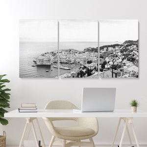 Black and White Croatia Dubrovnik Photography Canvas Wall Art | Minimalist Cityscape Photos Set of 3 4 5 Piece City Apartment Wall Décor