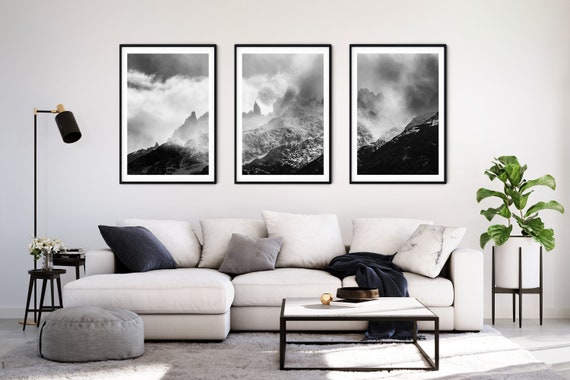 Black and White Print Set of 3 Mountain Photos | Nature Prints