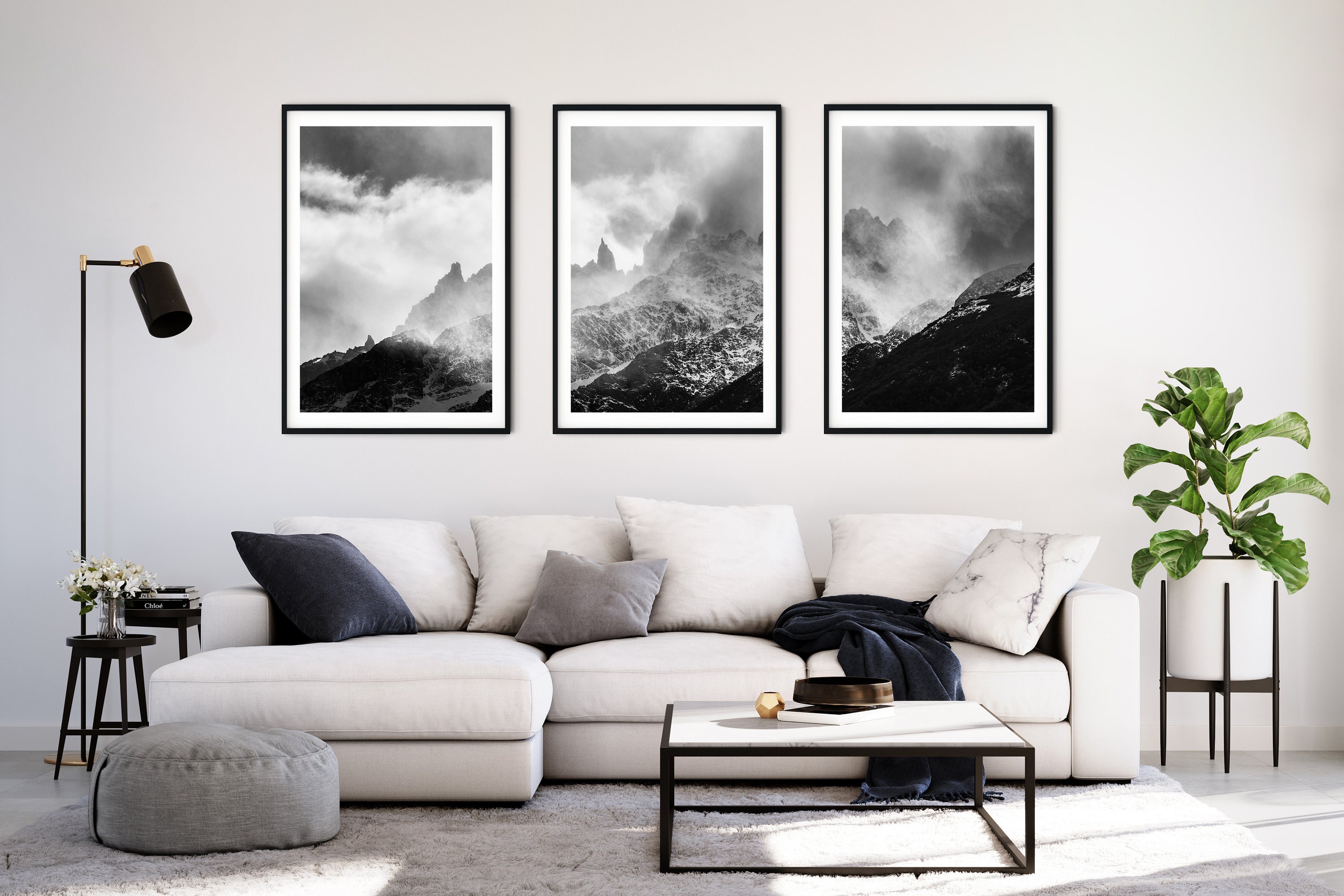 Black and White Print Set of 3 Mountain Photos | Nature Prints