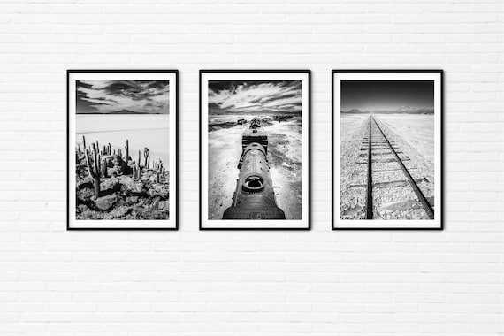 Travel Print Set of 3 Prints | Black and White Photography Wall Art | Uyuni Salt Flats | South America Bolivia Fine Art Photo A4 A3 A2 Size