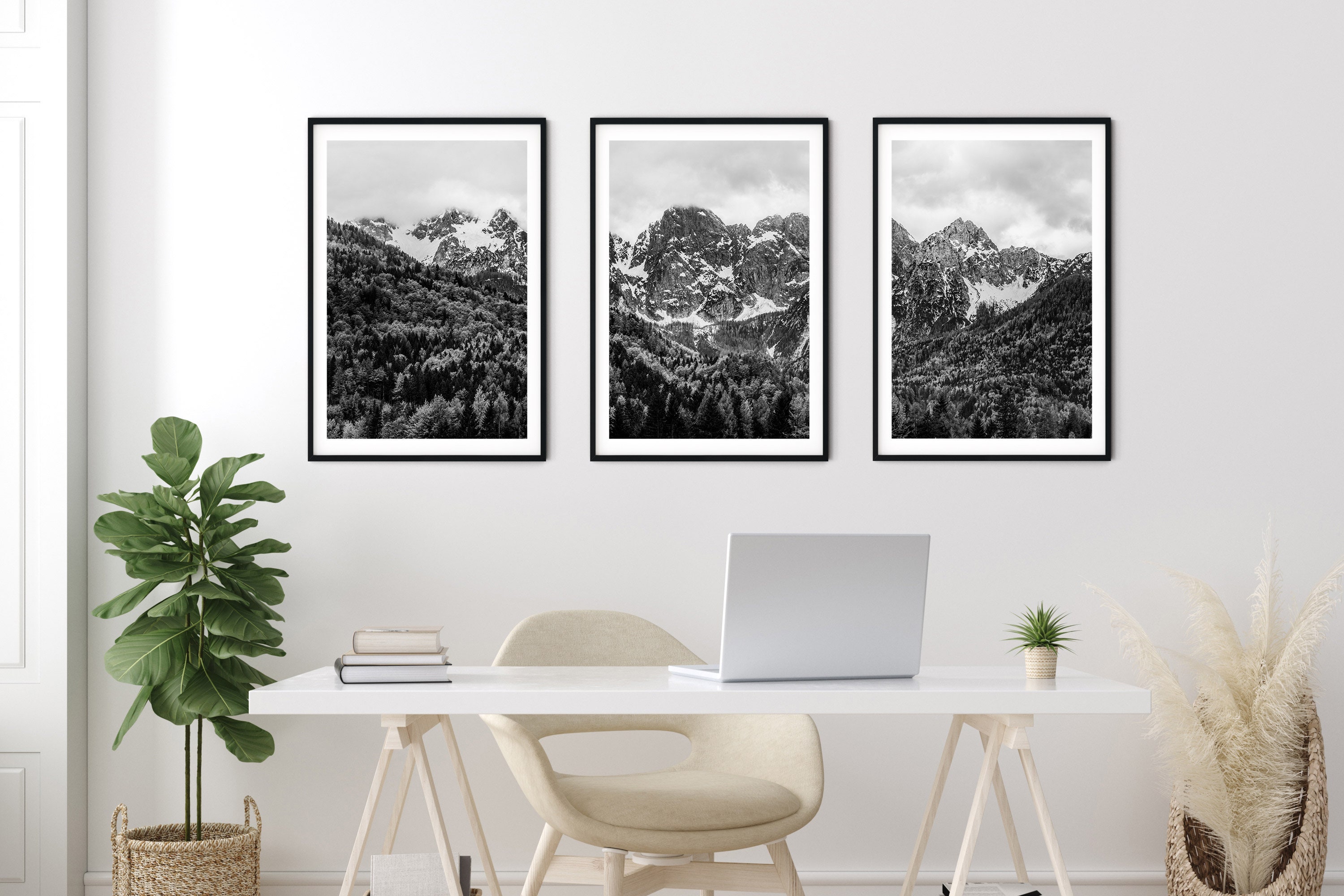 Black and White Mountain Print Set of 3 Photo Prints of the Alps ...