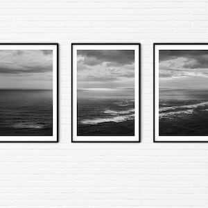 Black and White Print Set of 3 Ocean Landscape Prints | Fine Art Nature Aerial Photos | Waves Coast & Sea Beach House Decor A5 A4 A3 A2 A1