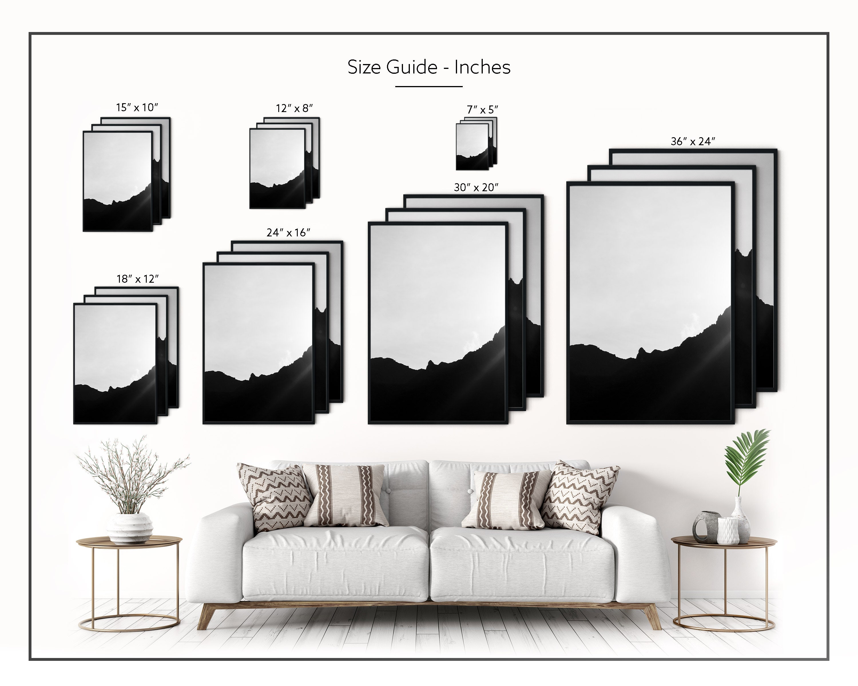 Black and White Set of 3 Nature Photo Prints | Mountains Scenery | Set ...