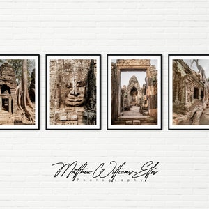 4er Set Drucke von Angkor Wat Tempel Fotos gerahmt | Ruinen kambodschanischer Asien | Original Vintage Wandkunst Vier Reisefotografie A4 A3