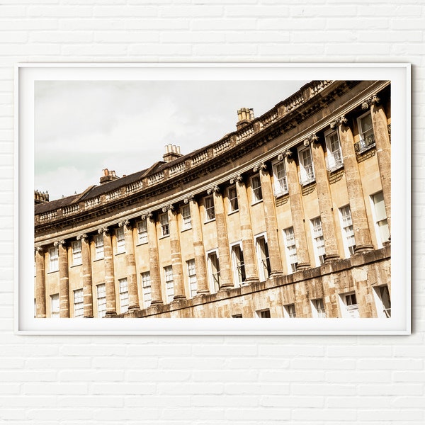 UK Architecture Photography Print | Royal Crescent Bath Somerset England | Beautiful Old Buildings Framed Photo Rustic English Travel Print