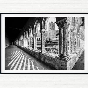 Fotografia de arquitetura italiana em preto e branco | Construção bonita impressão quadro do viagem de Italia de &lt;br&gt; Entrega Rápida? Catedral de Monreale | Arte de Parede Sicília A4 A2