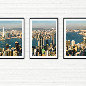 Hong Kong Skyline Photography Print Set of 3 City Prints | Cityscape Wall Art Travel Photo Prints | Skyscrapers Modern City Apartment Decor