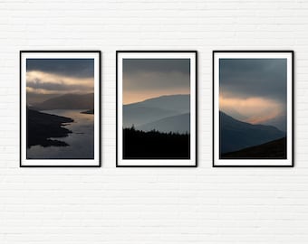 Print Set of 3 Landscape Photo Prints of Scotland | Mountain Scenery Three Photos of Trossachs | UK Nature Landscape A4 A3 A2 A1 Wall Art XL