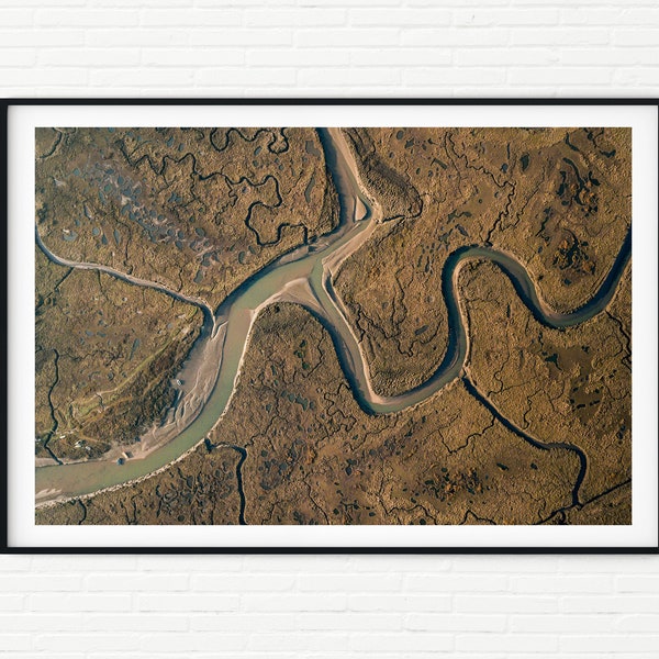 Norfolk Broads Fine Art Abstract Nature Photography Print | Meandering Winding River Aerial Drone Photo | England UK Landscape Photography