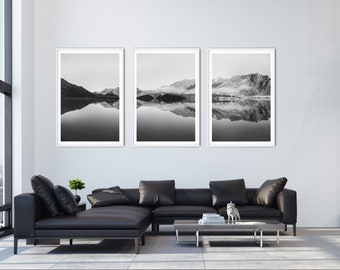 Black and White Set of 3 Nature Photo Prints | Mountains Scenery