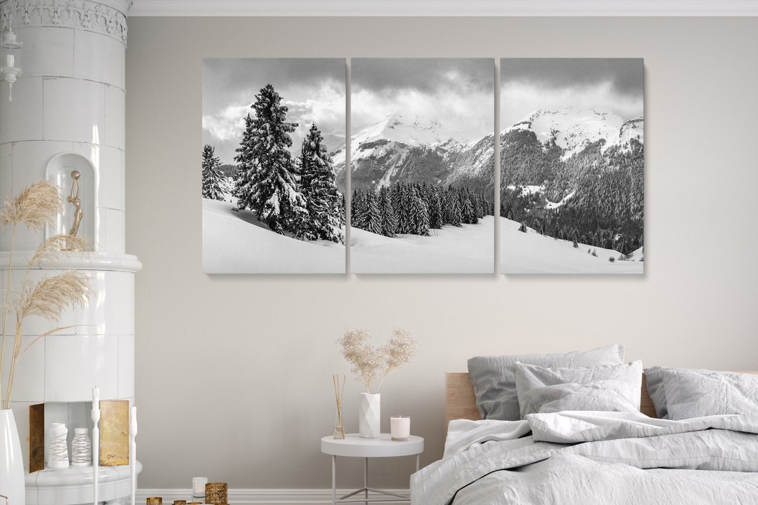 Black and White Mountain Photography Canvas Wall Art | Landscape Nature ...