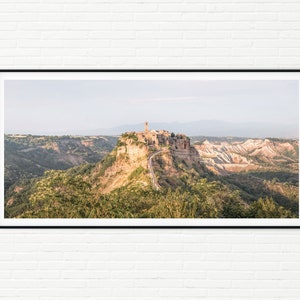 Italy Travel Photography Print | Panoramic Wall Art of Italy Landscape, Mountains & Small Hilltop Italian Town Panorama Photo | Large Framed