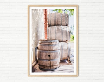 Kitchen Wall Art | Vintage Wine Barrels Framed Print | Rustic Kitchen Prints | Gifts for Wine Lovers | Retro Farmhouse Kitchen Decor Photos