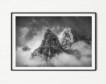 Black and White Mountains Photography Print | Dramatic Landscape Photo Print of Summit | Unique Wall Art Decor for Living Room & Bedroom XL