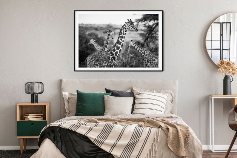 Giraffes Photography Print Black and White A4 Kenya Travel Prints A3 African Wildlife Pictures of Giraffes Animals in Nature Wall Art image 7