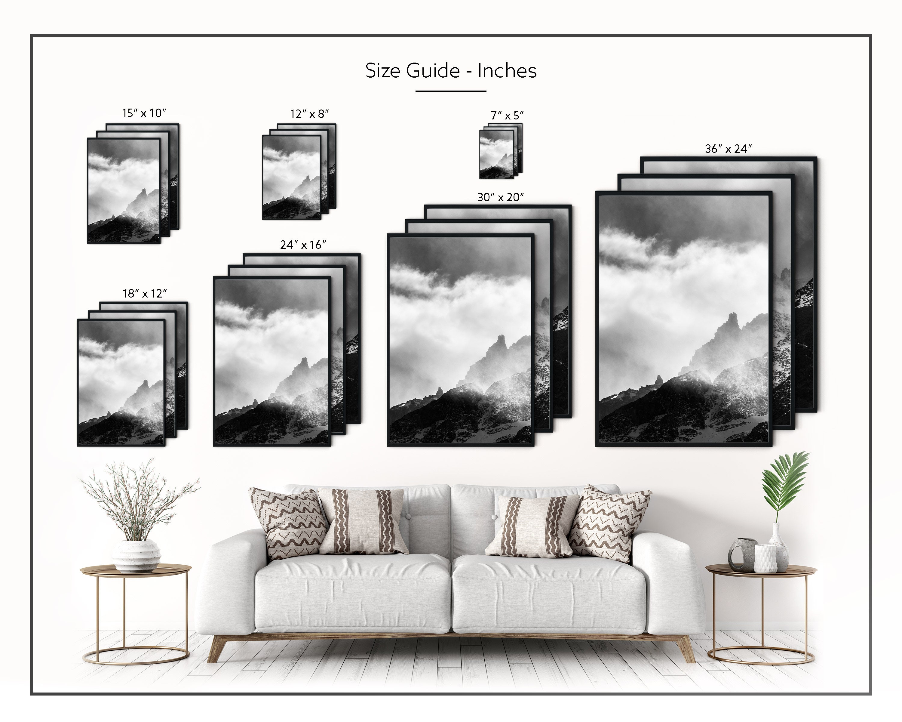 Black and White Print Set of 3 Mountain Photos | Nature Prints