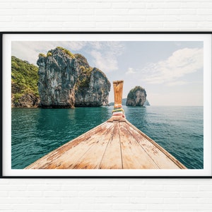 Thailand Framed Travel Print | Tropical Photo of Thai Islands Boat Landscape | Ocean Wall Art Gift for Backpacker Traveler Traveller A3 A4