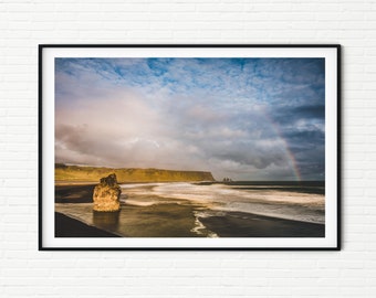 South Iceland Photography Framed Landscape Photo Print Vik | Icelandic Coastal Scenery | Reynisdrangar Sea Stacks Bedroom Wall Decor Large