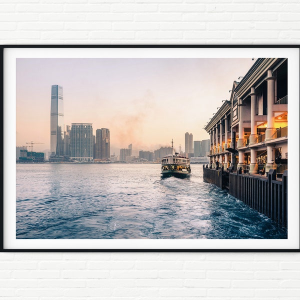 Hong Kong Photography Print | Star Ferry & Victoria Harbour Sunset Photo | Famous City Skyline Wall Art Extra Large | Asia Home Decor XL