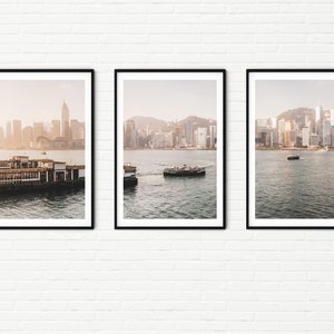 Hong Kong City Skyline Photography Print Set of 3 Travel Prints | Urban Asia Cityscape Photo Wall Art | Skyscrapers Modern Cities XL Decor