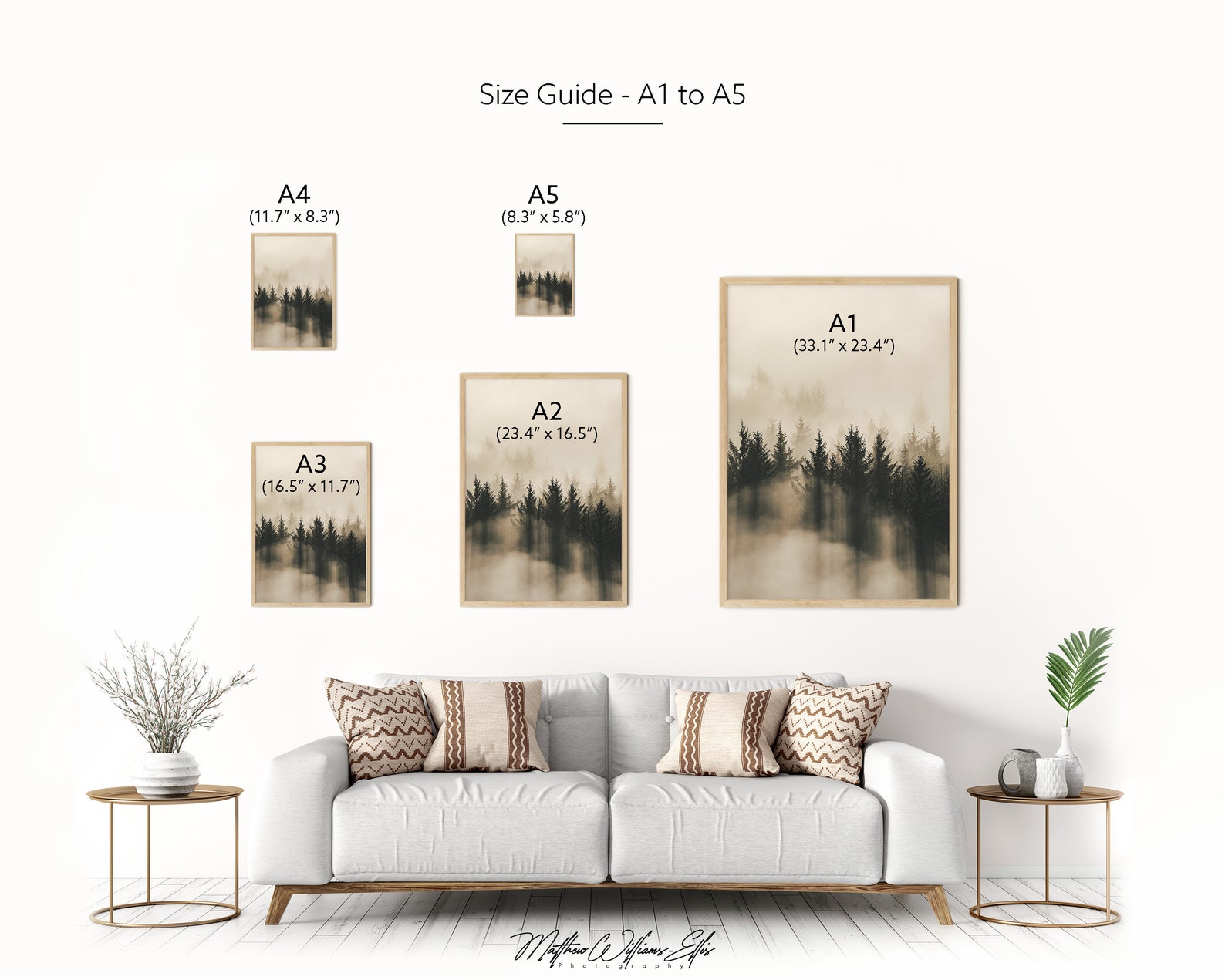 Black and White Misty Forest Nature Prints Framed Set of 3 | Etsy