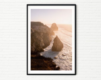 Framed Landscape Photo Print of Lisbon Portugal Coast Photography | Beautiful Cliffs Coastal Scenery | Bathroom Bedroom Living Room Wall Art