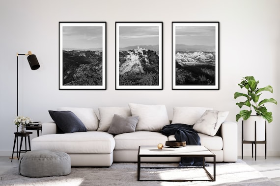 Black and White Italy Photo Print Set of 3 Travel Prints | Hilltop