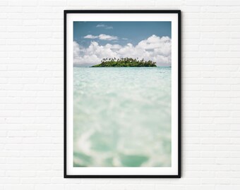 Tropical Island Print / Hermosas palmeras y fotografía de playa / Foto enmarcada del Océano Pacífico / Paisaje costero de verano Arte de pared extra grande