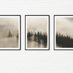 Misty Forest Photography Prints | Print Set of 3 Nature Photos | Scotland Landscape Photo | Minimalist Scandinavian Wall Art A4 A3 Triptych