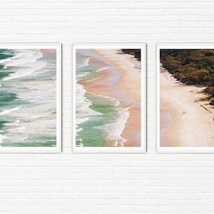 Print Set of 3 Surfing Photos Framed | Surfer Wall Art | White Sandy Beach Coastal Scenery Ocean Surf Home Decor | Australia Byron Bay Gift