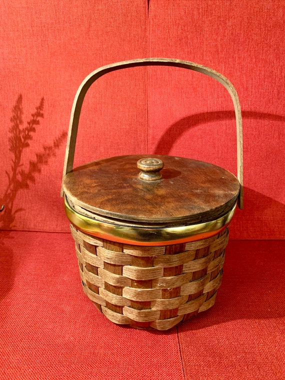 Vintage PUTNEY Basketville Vermont Firkin Bentwood Lattice Wood Gold Trim  Ice Bucket With Handle & Bronze Liner. Country, Shabby Chic Decor 