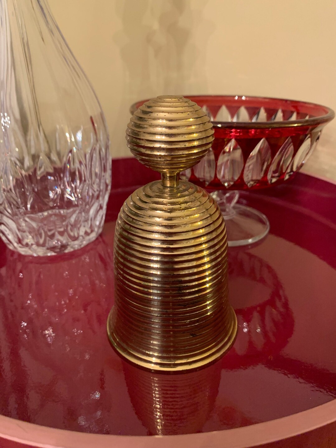 Vintage, Ornate Brass Bell Made in India. Ribbed Mid Century Modern